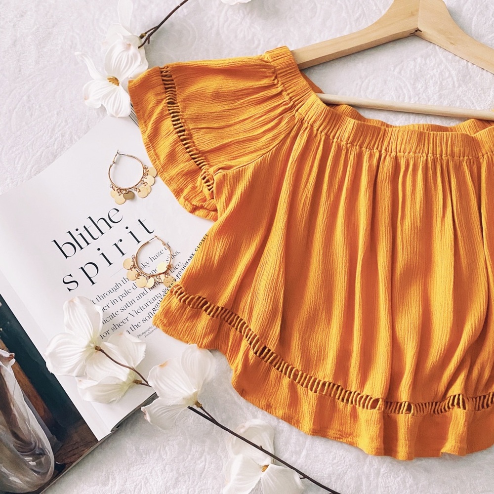 Orange Gold Off Shoulder Crop Top